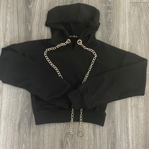 Gold chain black crop top hoodie